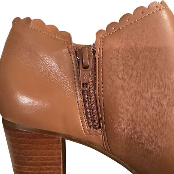 Jack Rogers Womens Marianne Scalloped Edge Booties 7.5M Tan Leather Stacked Heel - Picture 5 of 11